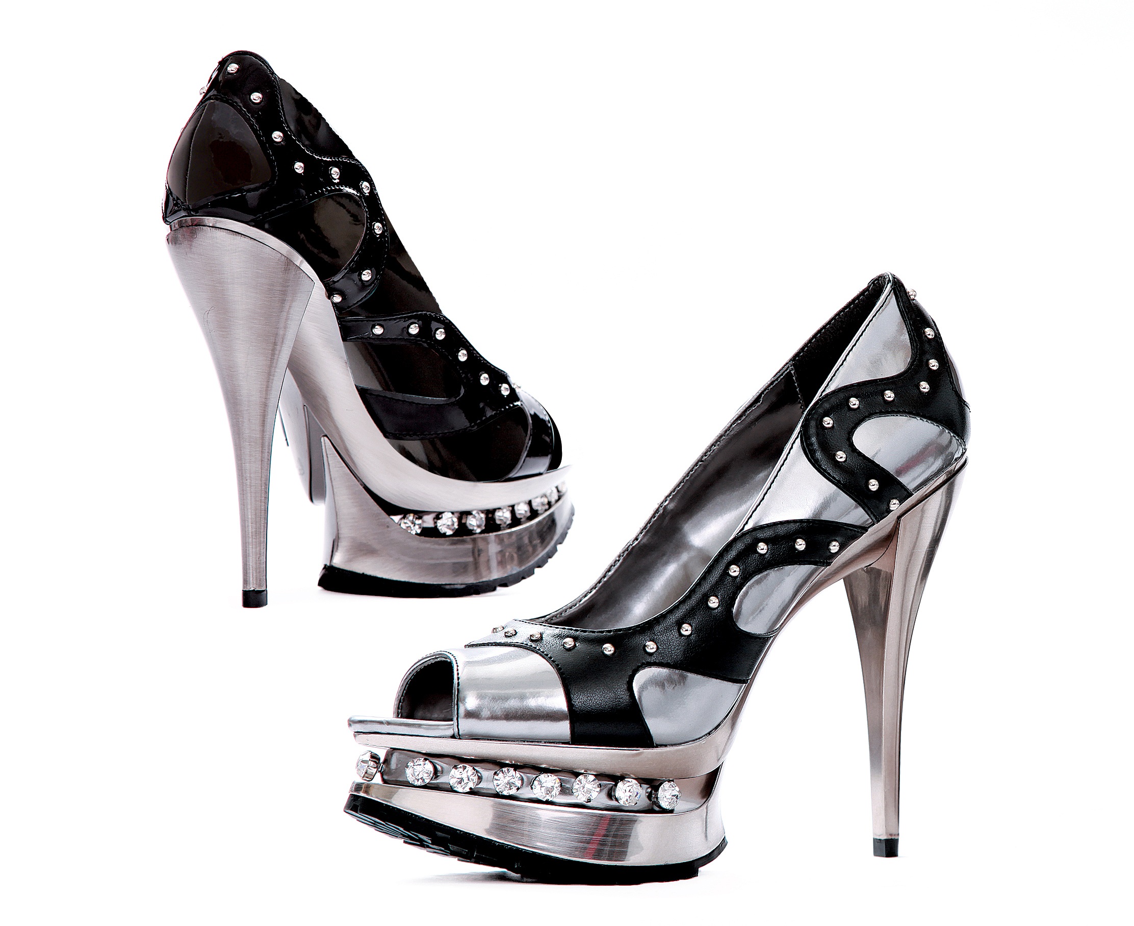 Leelo - 5 Inch Metal Heel Pump with Rhinestone Platform